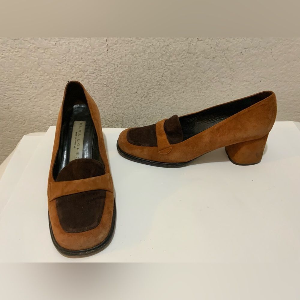 Pura Lopez Heels Women's 8.5 Brown orange  Suede Loafers Pump Statement
